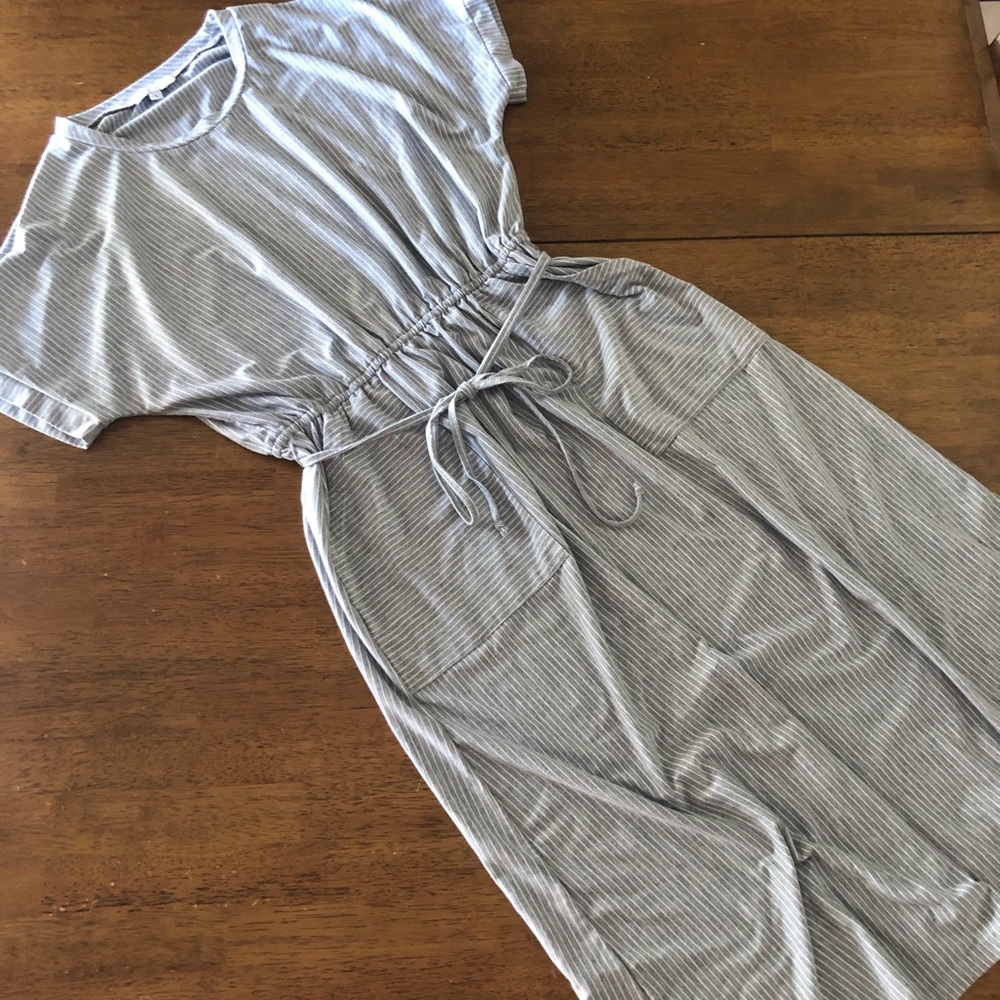 🤍 Sweet Salt Grey Striped Modest Dress
